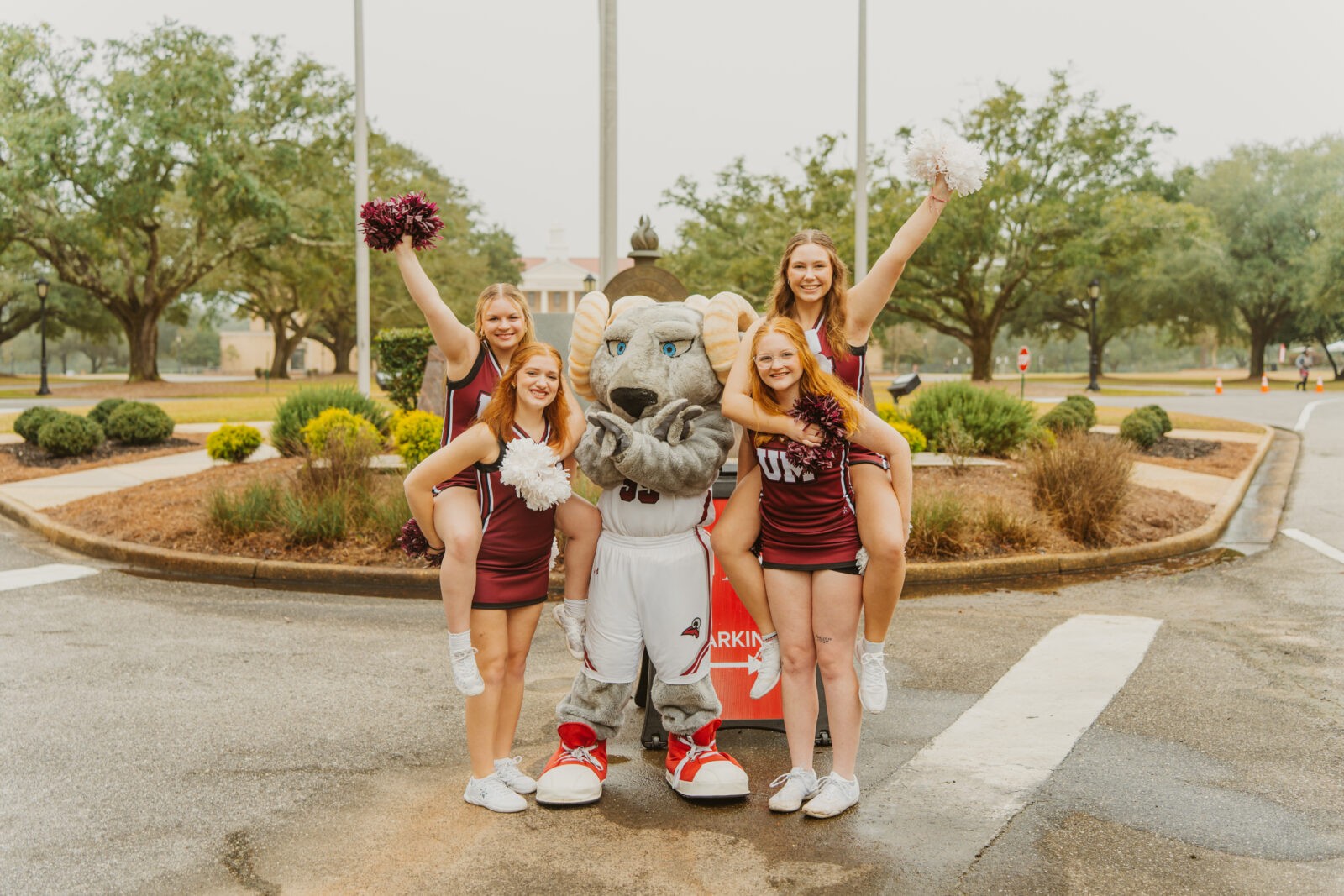 cheerleaders with mascot