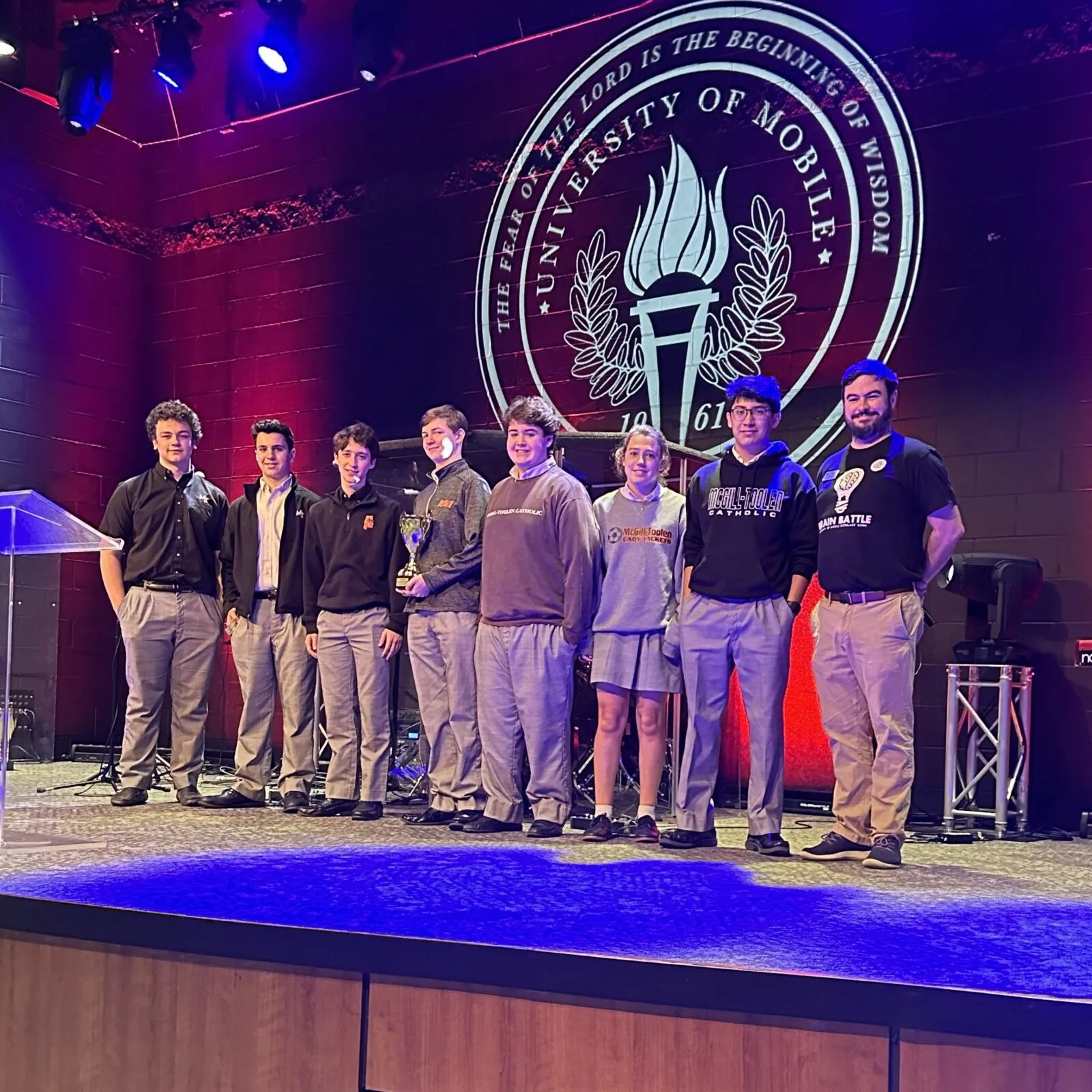 students on stage